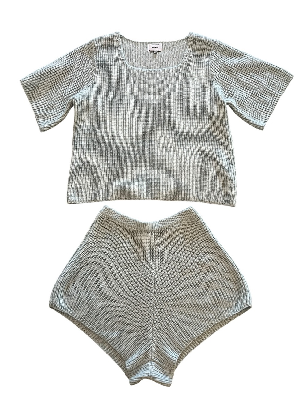 Sabo Light Blue Knit Two-Piece High Waisted Lounge Resort Vacation Short Set-XS